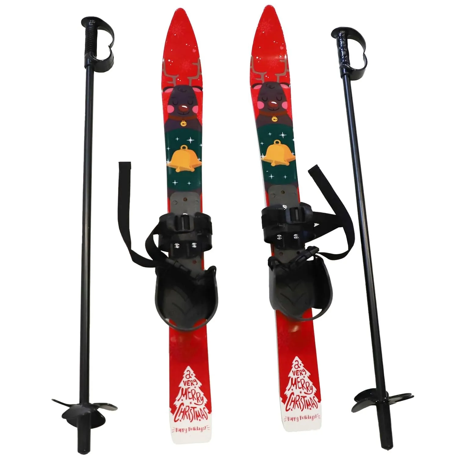 Kids Skis and Poles with Bindings for Age 2-4 Beginner Snow Skis 25.6", Red