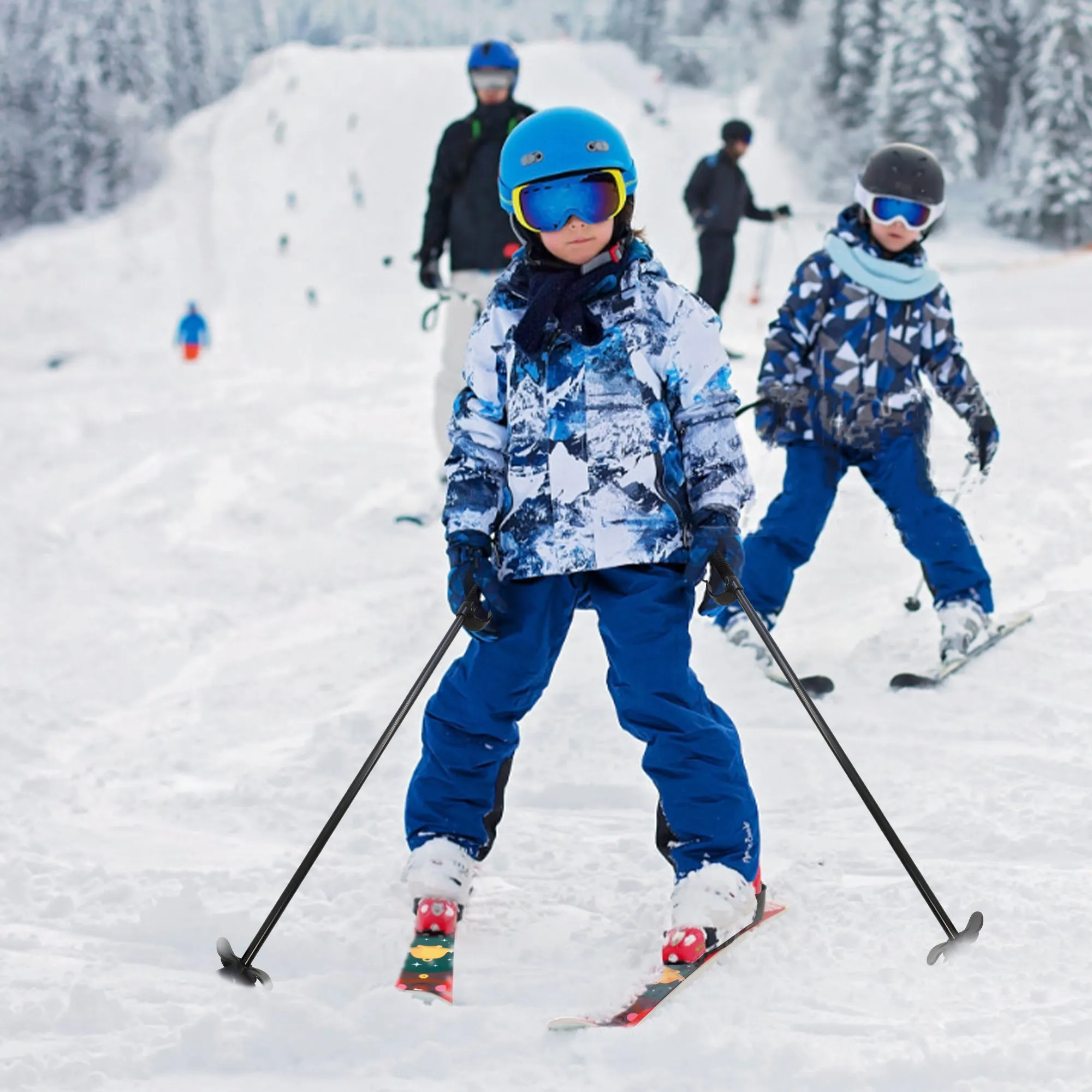 Kids Skis and Poles with Bindings for Age 2-4 Beginner Snow Skis 25.6", Red