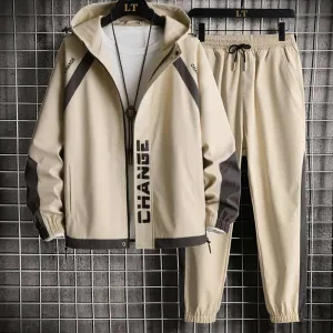 Korean Style Men's Fashion Patchwork Hip Hop Streetwear Hooded Tracksuit