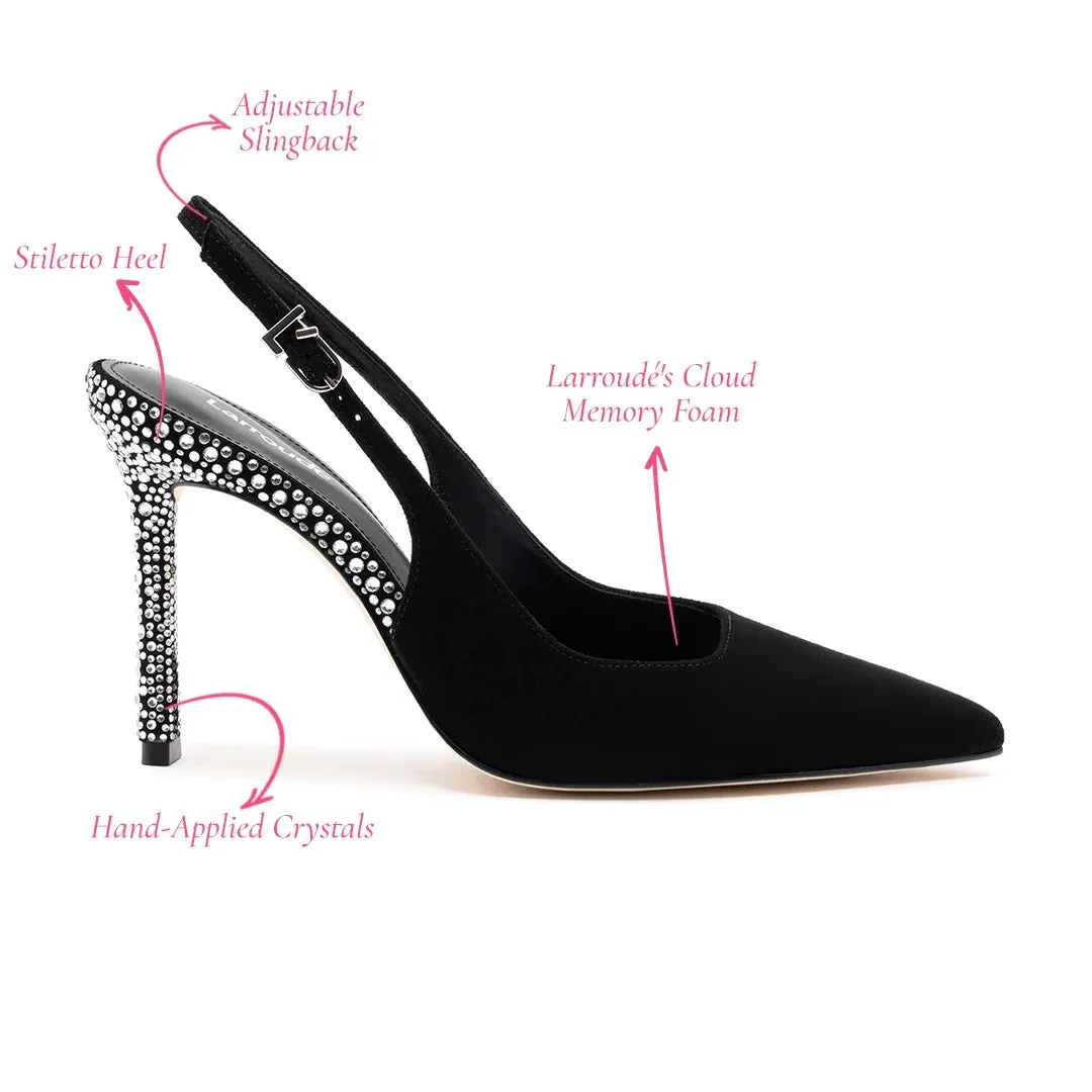 Larroude Kaitlan Crystal Pump In Black Suede