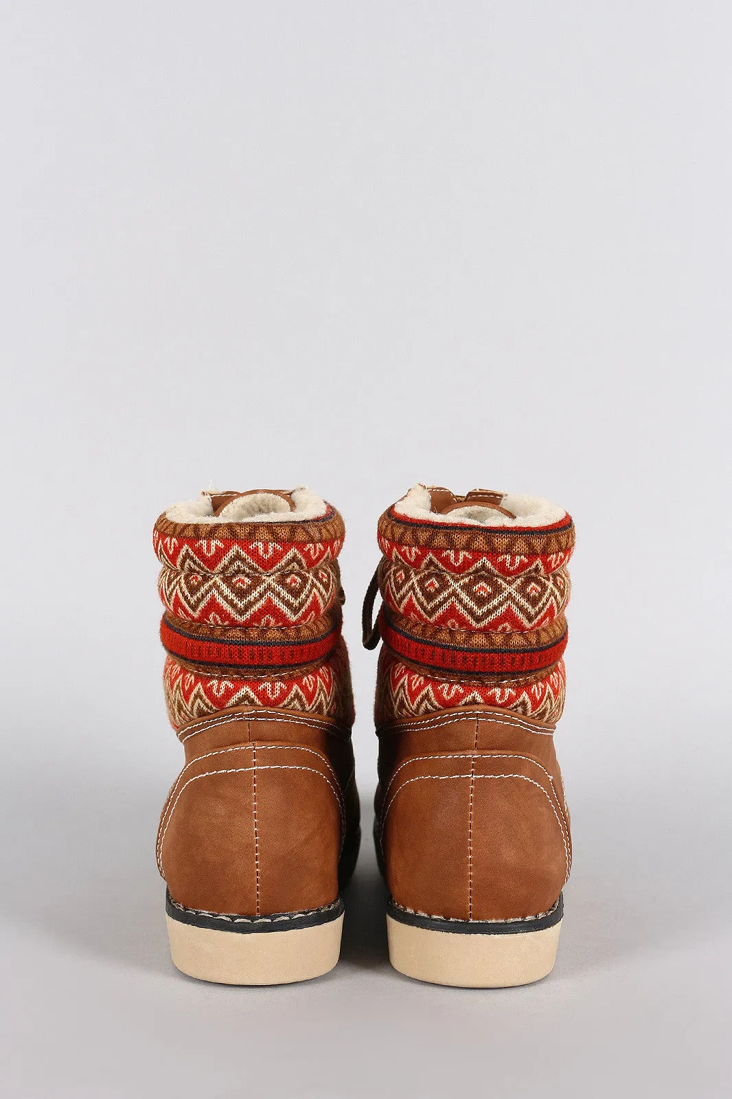 Liliana Fair Isle Fleece Lace Up Flat Booties