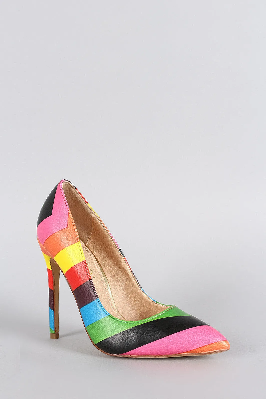 Liliana Rainbow Chevron Pointy Toe Stiletto Pump