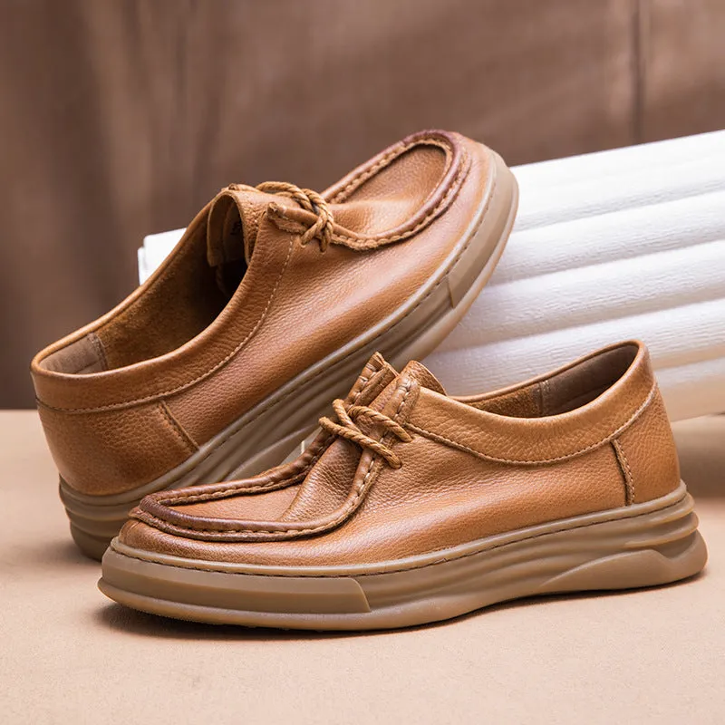 LuxeLeather Round Toe Lace-Up Casual Shoes