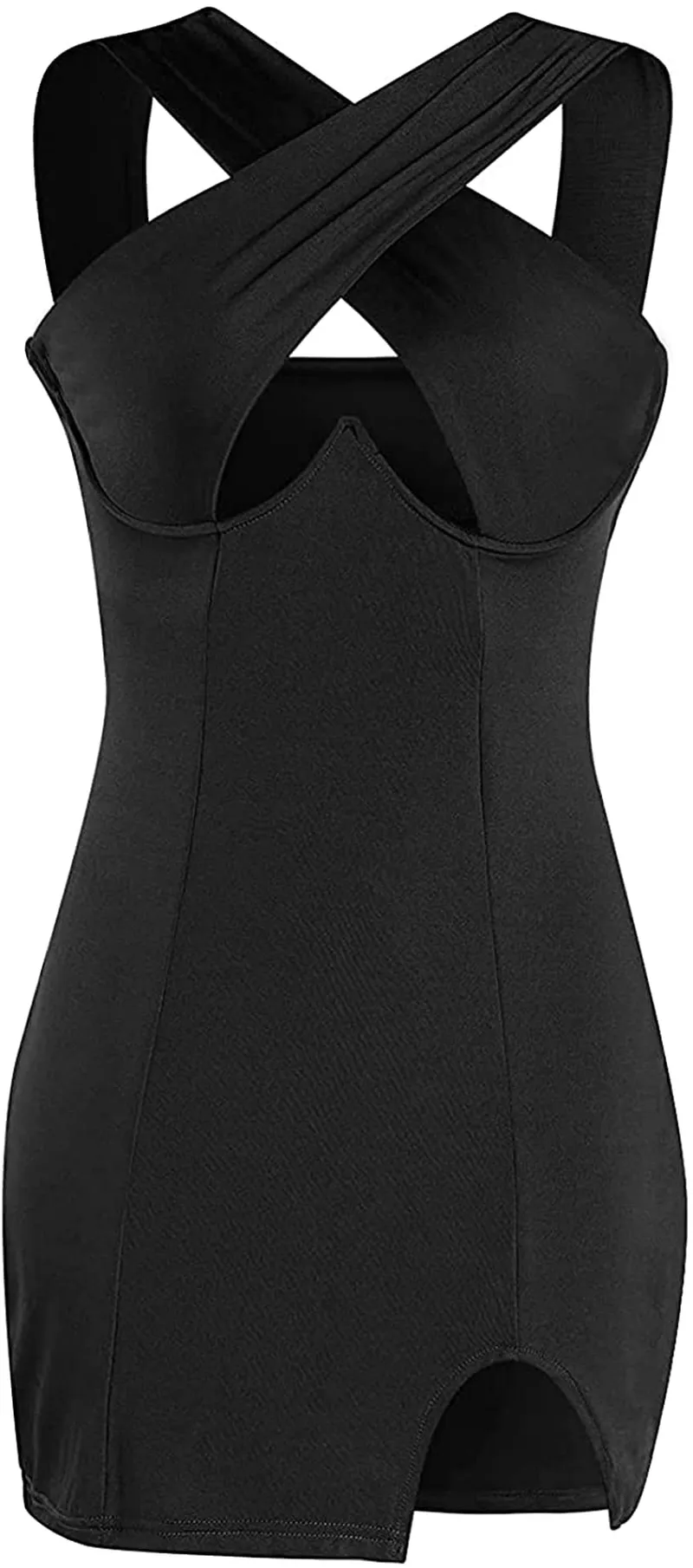 LYANER Women's Cut Out Halter Wrap Sexy Bodycon Party Sleeveless Tank Mini Dress