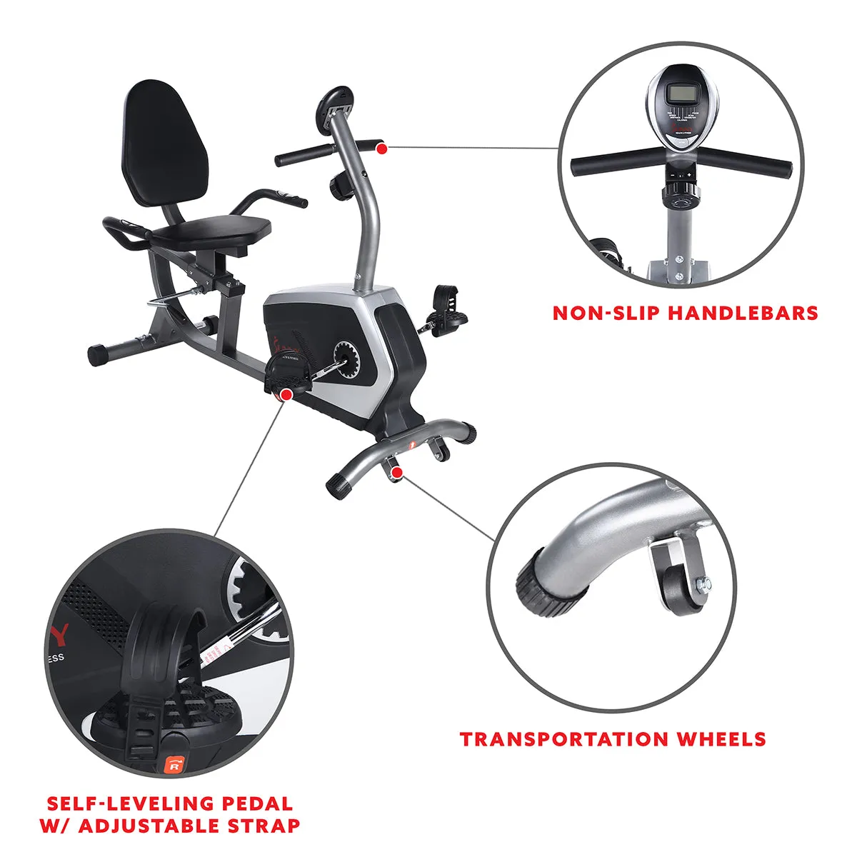 Magnetic Recumbent Exercise Bike, 300 lb Capacity & Adjustable Seat