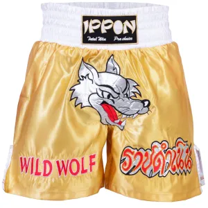 MAR-095I | Gold Kickboxing & K1 Shorts w/ Silver Fox Emblem