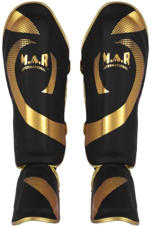 MAR-148G | Black & Gold Kickboxing/Thai Boxing Shin & Instep Guards