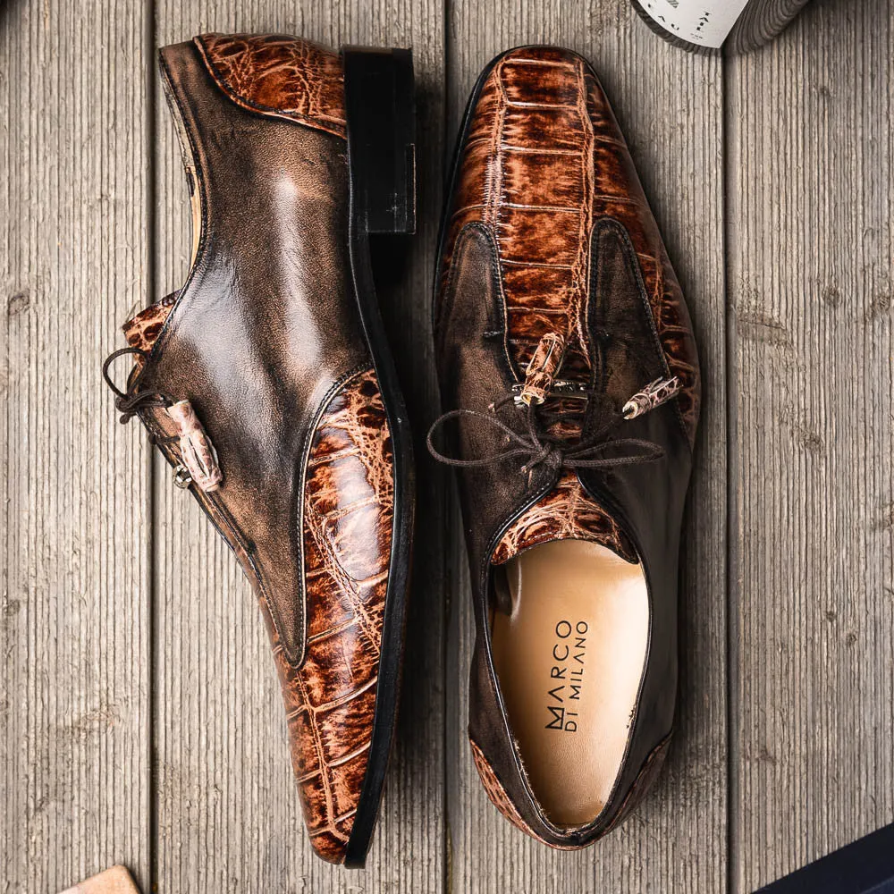 Marco Di Milano Anzio Derby Orix/Brown Alligator And Calfskin Shoes