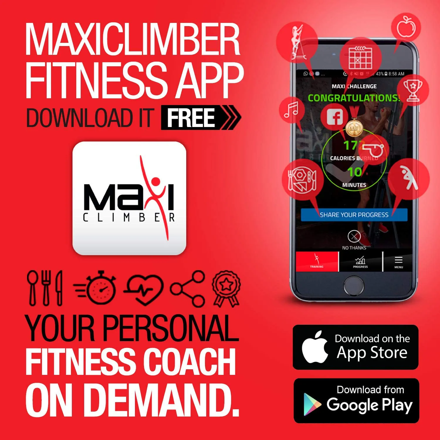 Maxi Climber The Original Patented Vertical Climber, As Seen On TV - Full Body Workout with Bonus Fitness App for iOS and Android, Black & Silver