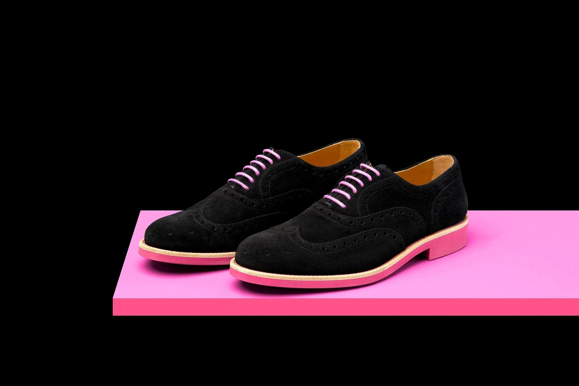 Mens Black & Pink Suede Wingtip Dress Shoes