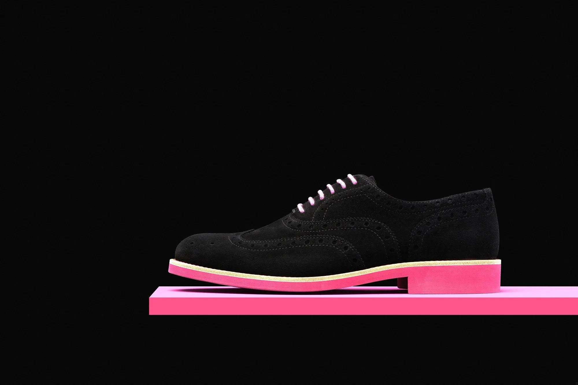 Mens Black & Pink Suede Wingtip Dress Shoes