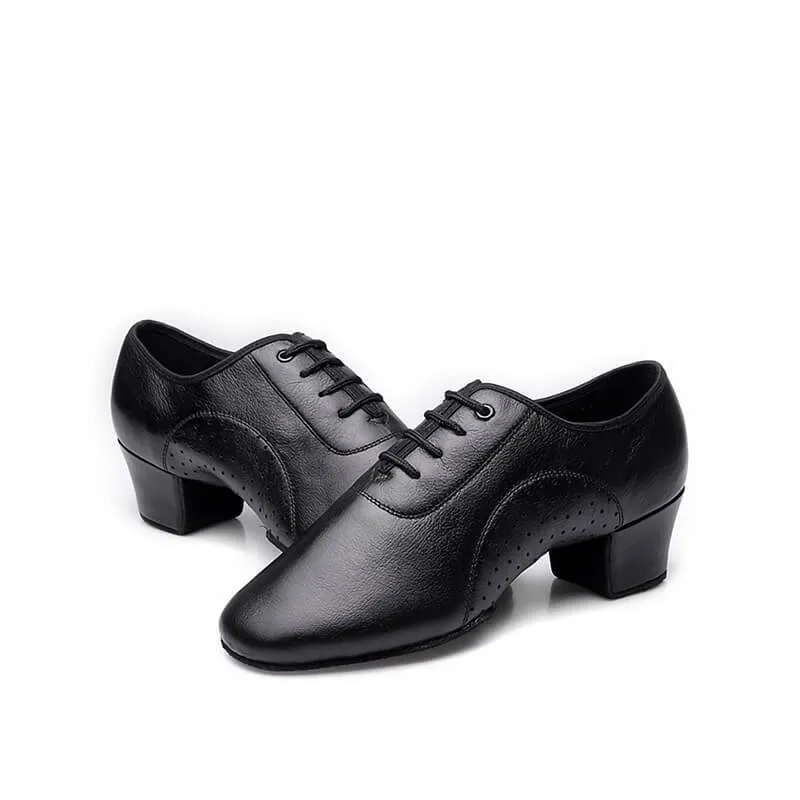 Men's Black Leather Split Sole Cuban Heel Dance Shoes