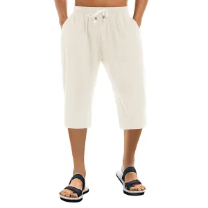 Men's Capri Wide Leg Cotton Linen Shorts