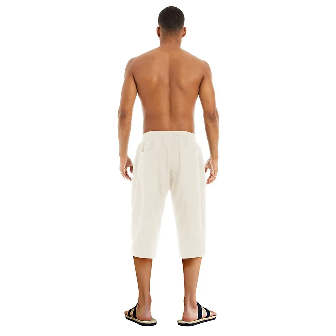 Men's Capri Wide Leg Cotton Linen Shorts