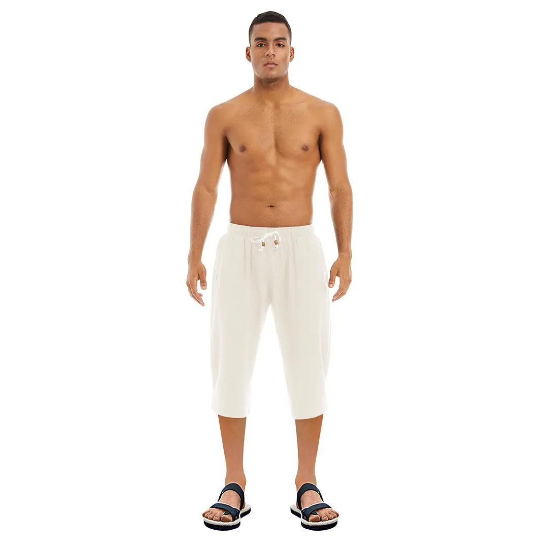 Men's Capri Wide Leg Cotton Linen Shorts