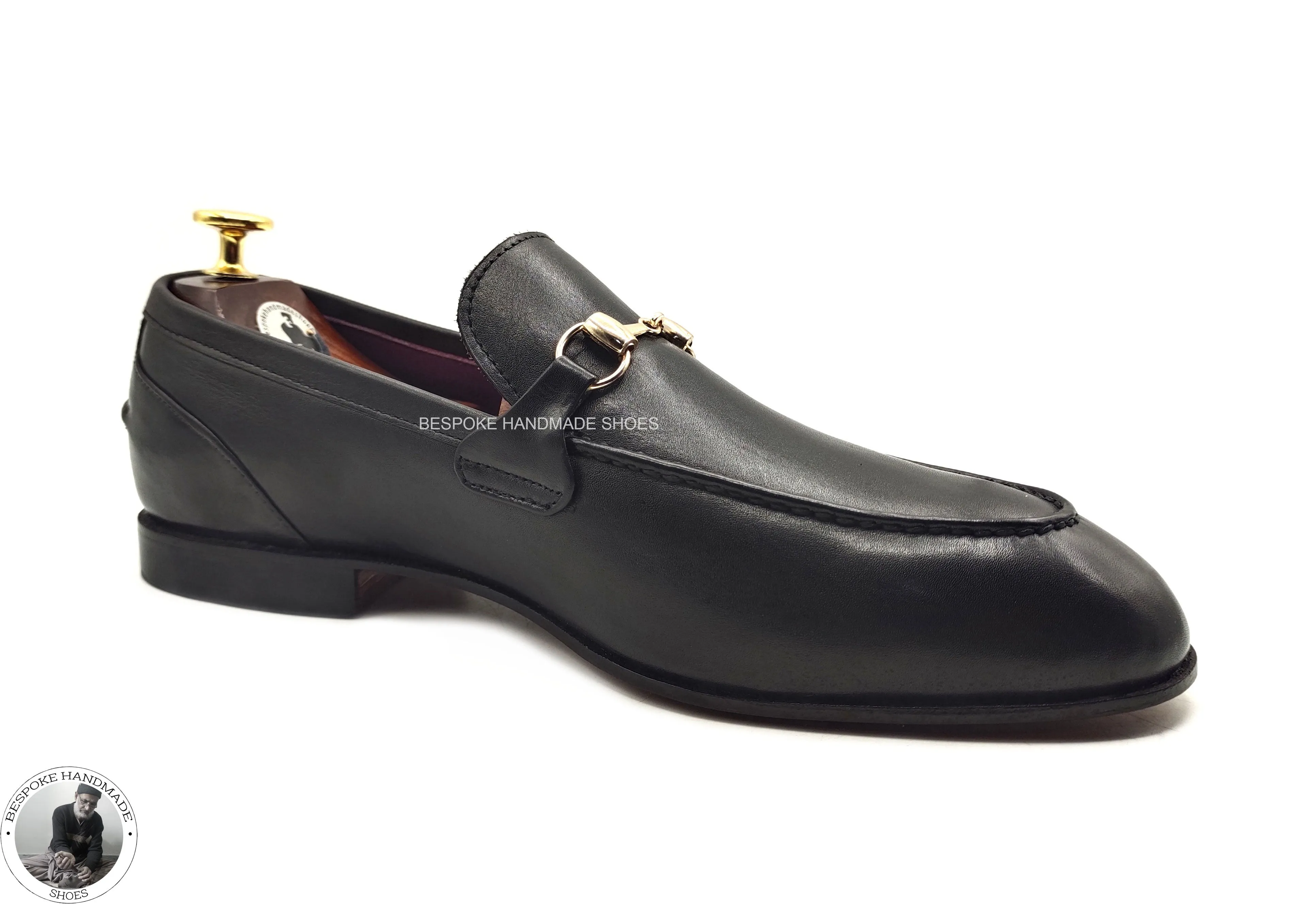 New Men's Handmade, Black Leather Slip on Loafer Moccasian Buckle Dress Shoes