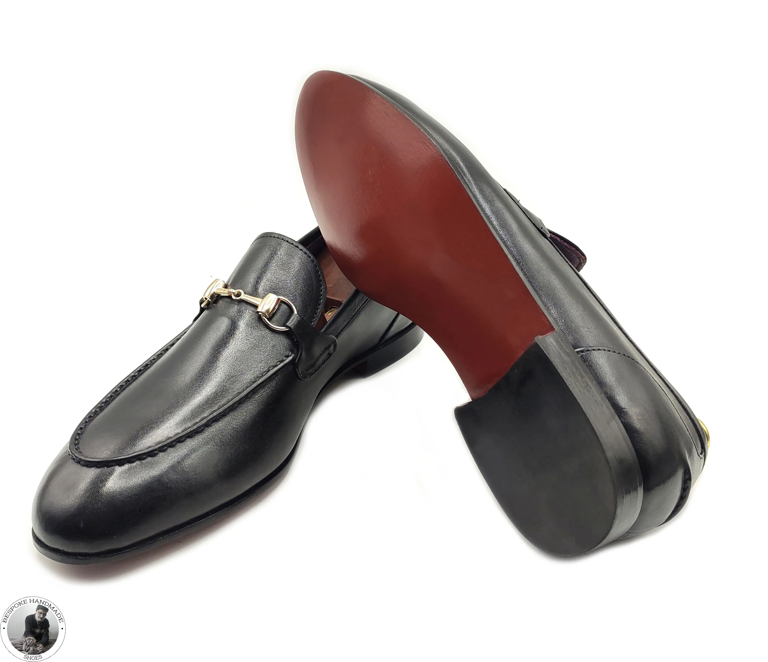 New Men's Handmade, Black Leather Slip on Loafer Moccasian Buckle Dress Shoes