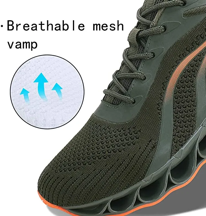 New MOSHA BELLE Men Athletic Shoes Mesh Blade Running Walking Sneaker in Army Green & Orange Sz 7.5