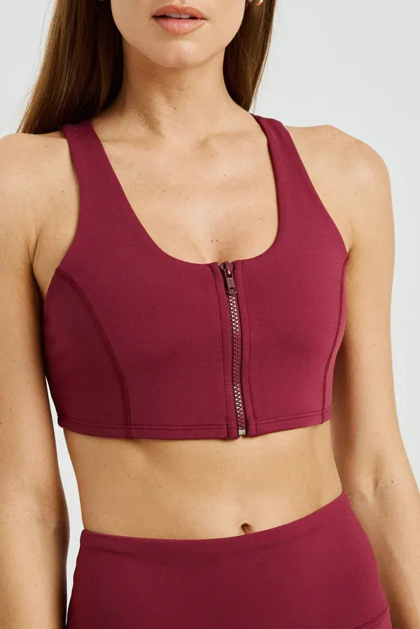 Night Track Zip Bra in Dark Cherry