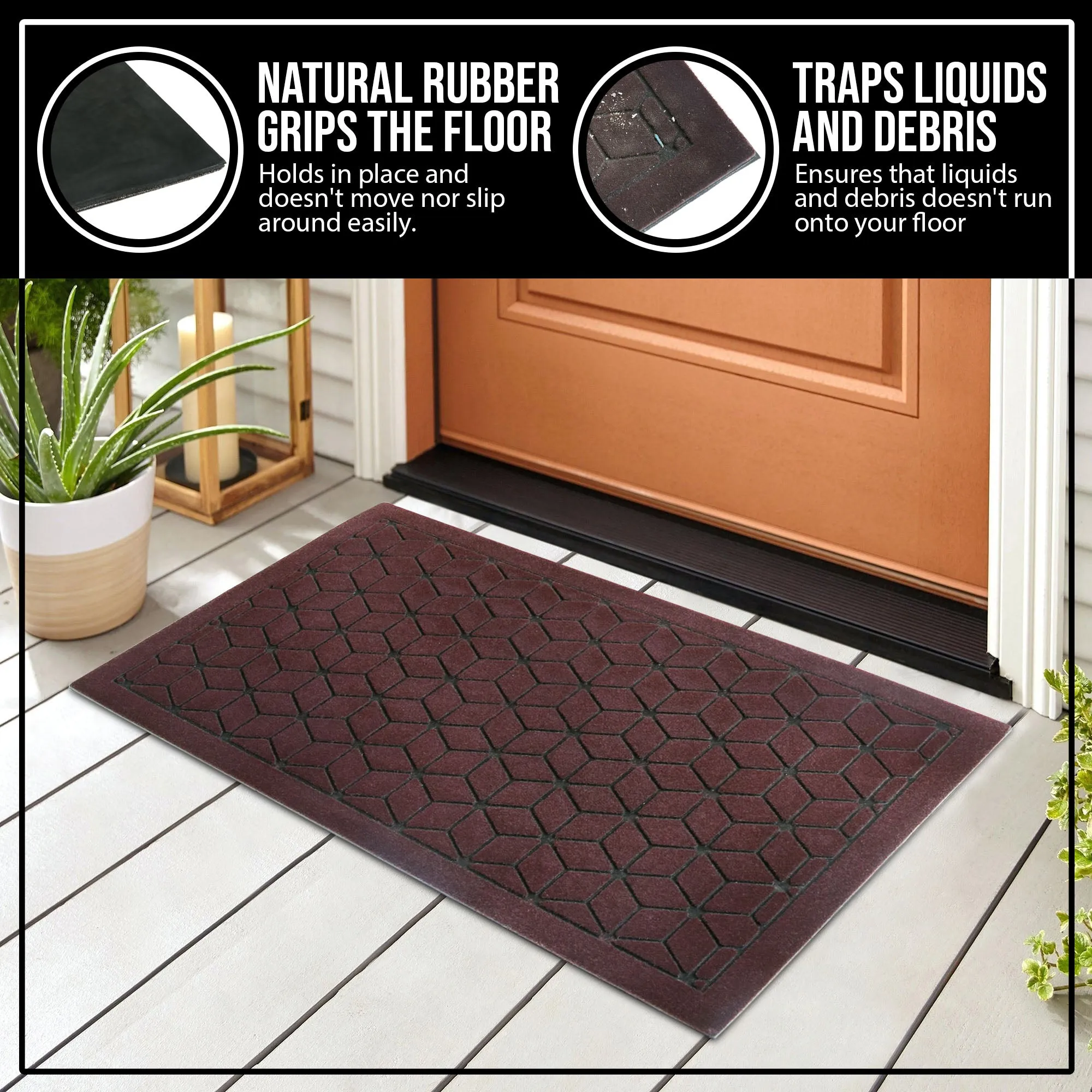 NINAMAR Rubber Door Mat (29.5” x 17.5”) - Durable Non-Slip Indoor/Outdoor Entry Rug Made from 100% Natural Rubber - Traps Liquid & Debris - Keep Home Entrance Clean