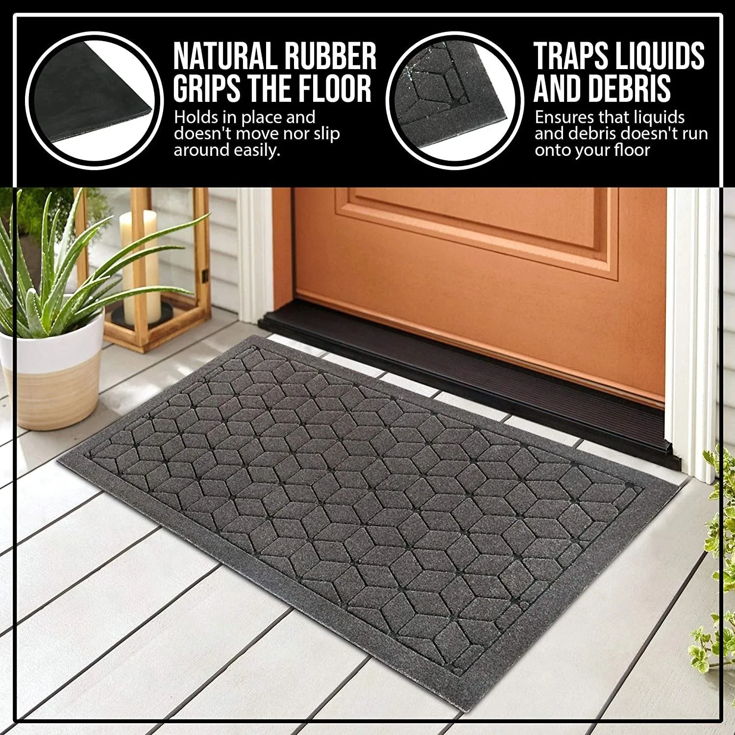 NINAMAR Rubber Door Mat (29.5” x 17.5”) - Durable Non-Slip Indoor/Outdoor Entry Rug Made from 100% Natural Rubber - Traps Liquid & Debris - Keep Home Entrance Clean