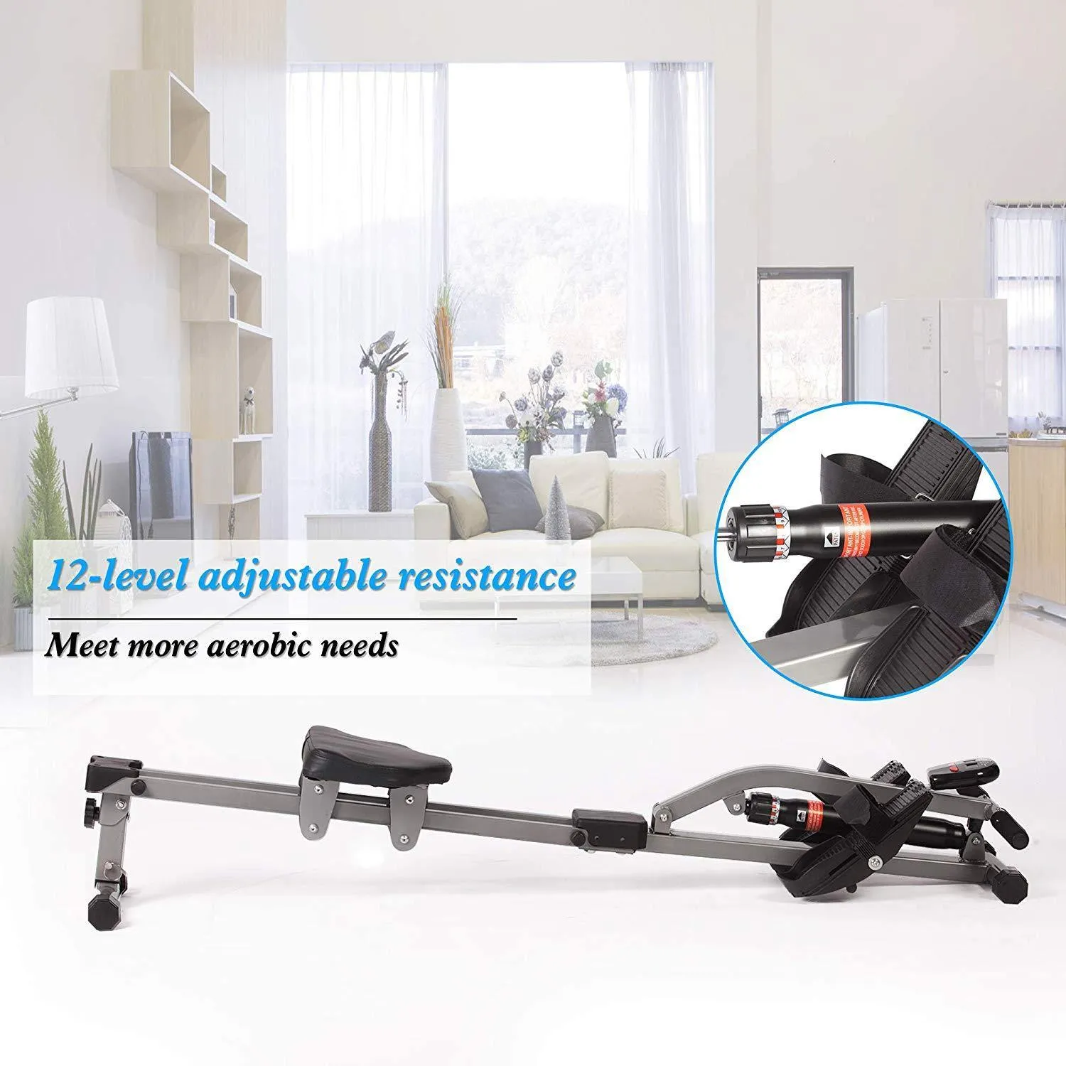 (Out of Stock) Hydraulic Rowing Machine Full Body Stamina Exercise Power with 12 Levels Adjustable Resistance