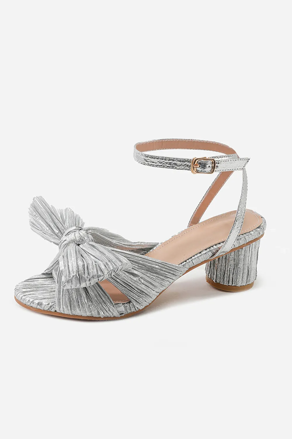 Outdoor Satin Peep Toe Chunky Heel Shoes With Buckle Bowknot