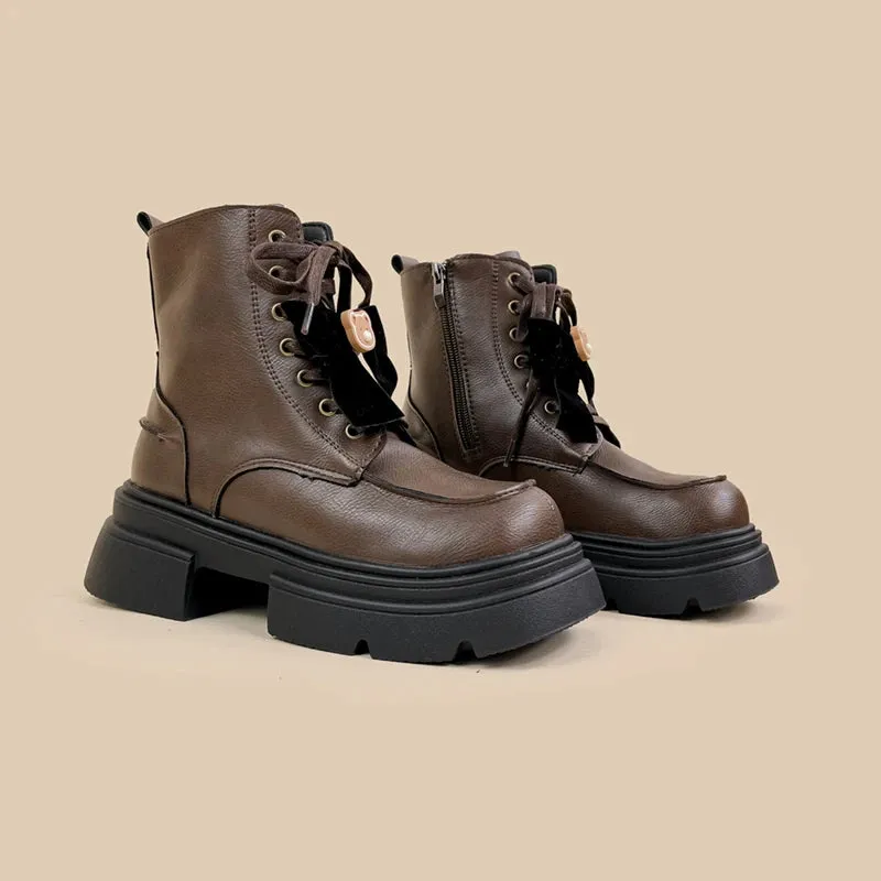 Pretty Bear and Bow Brown Leather Boots - Women's