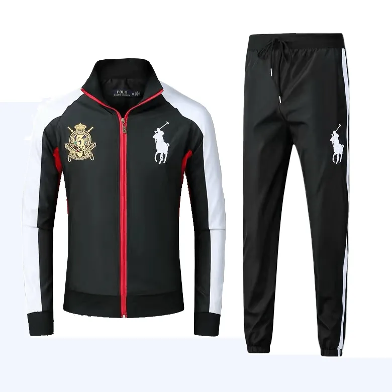 Prl Jockey Club Breathable Zip Down Polythene Tracksuit- Black