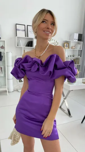 Purple Off the Shoulder Bodycon Homecoming Dresses Satin Maxi Cocktail Dress