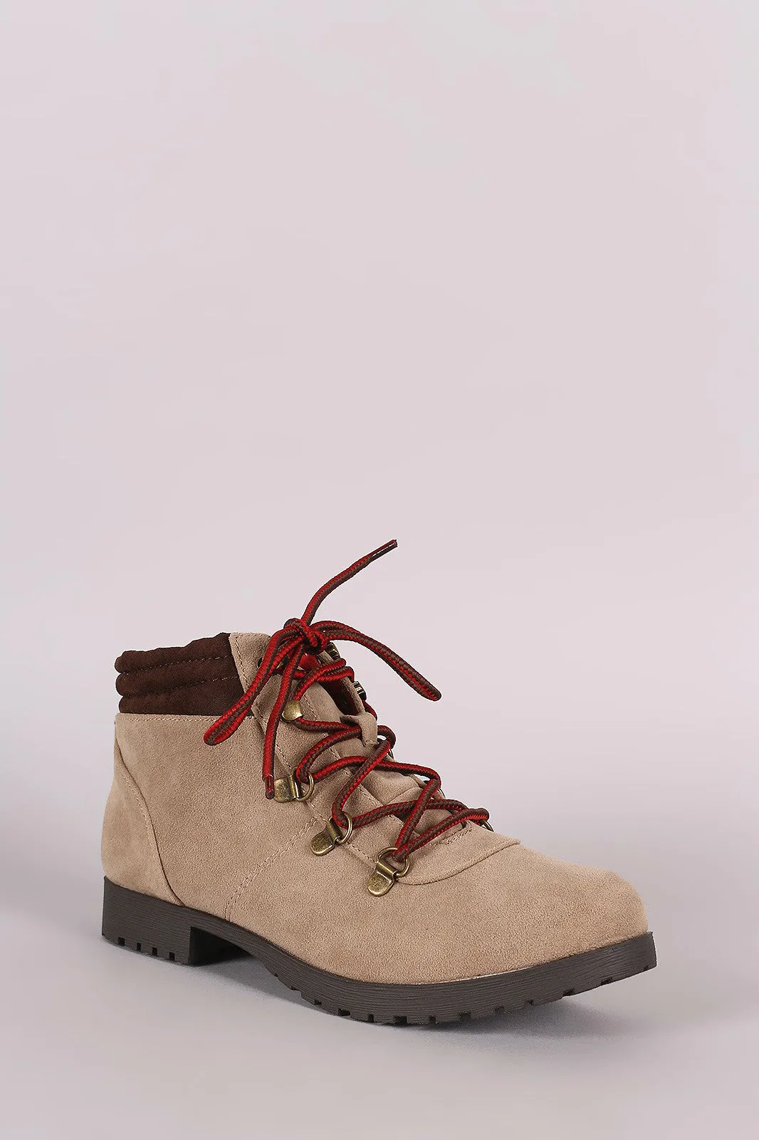 Qupid Suede Lace Up Work Ankle Boots