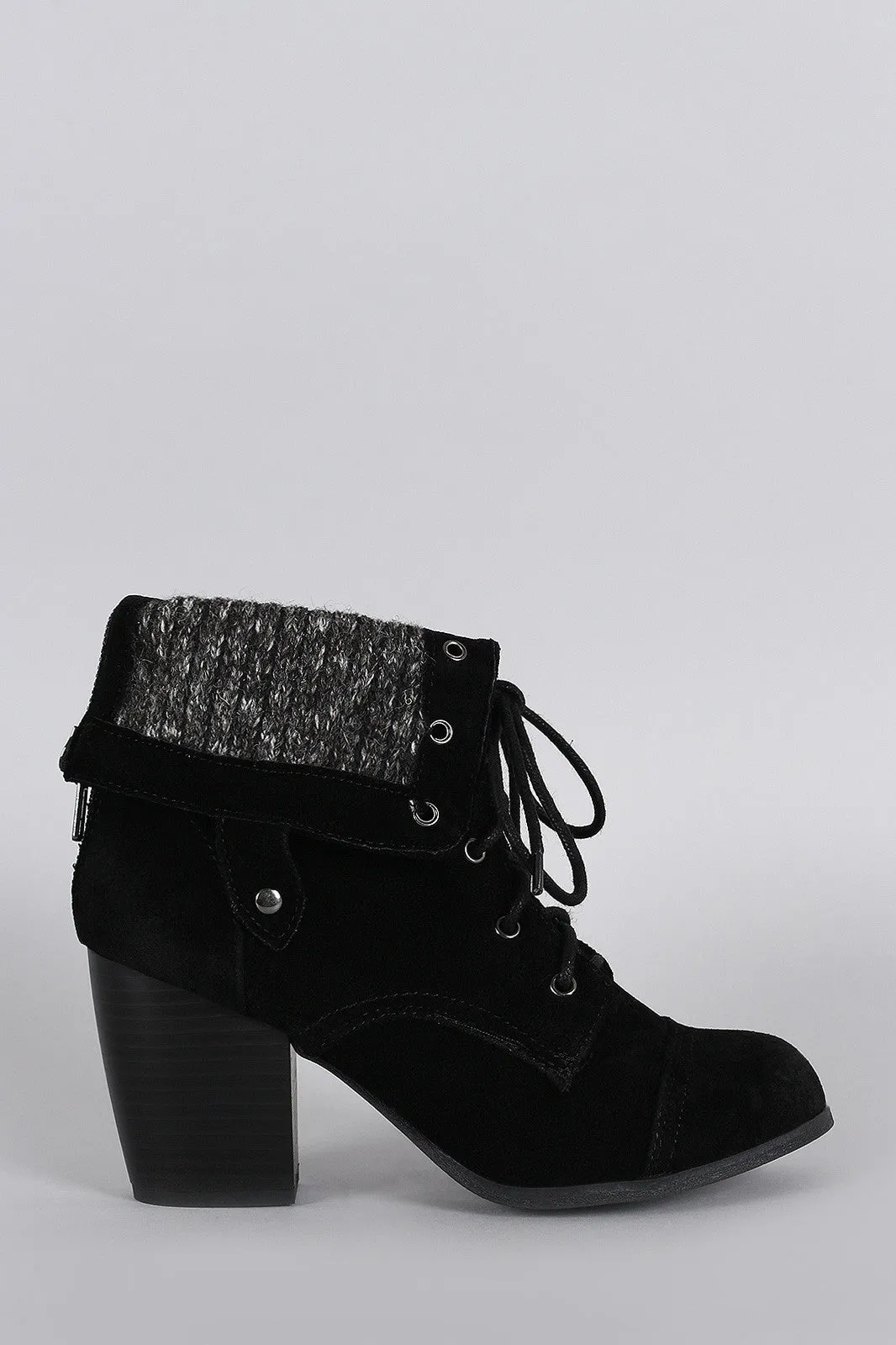 Qupid Sweater Cuff Lace Up Bootie