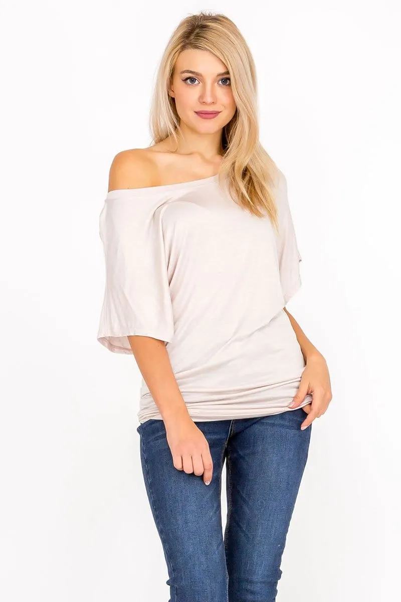 Soft Knit Boat Neck Short Sleeve Dolman Tunic Top