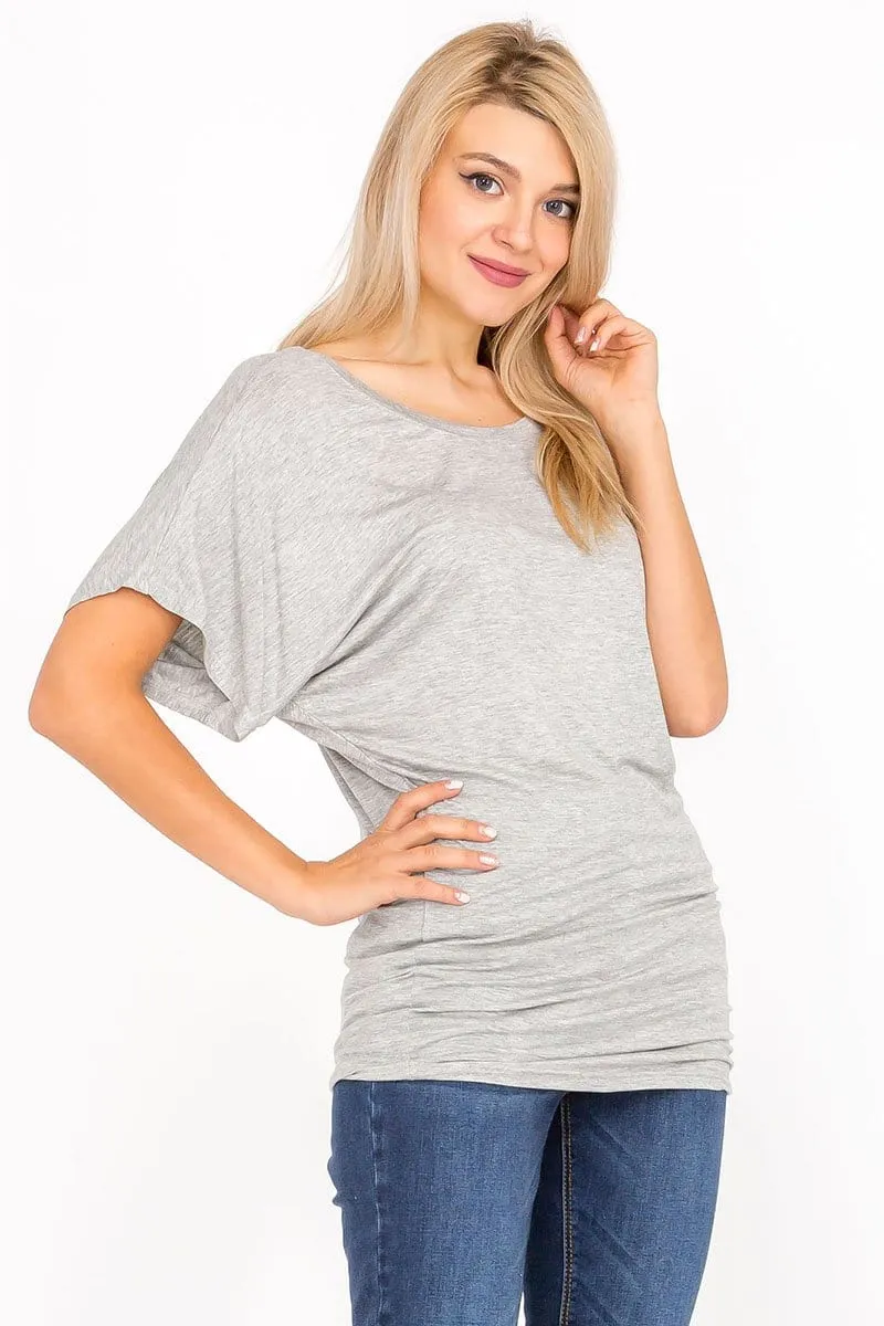 Soft Knit Boat Neck Short Sleeve Dolman Tunic Top