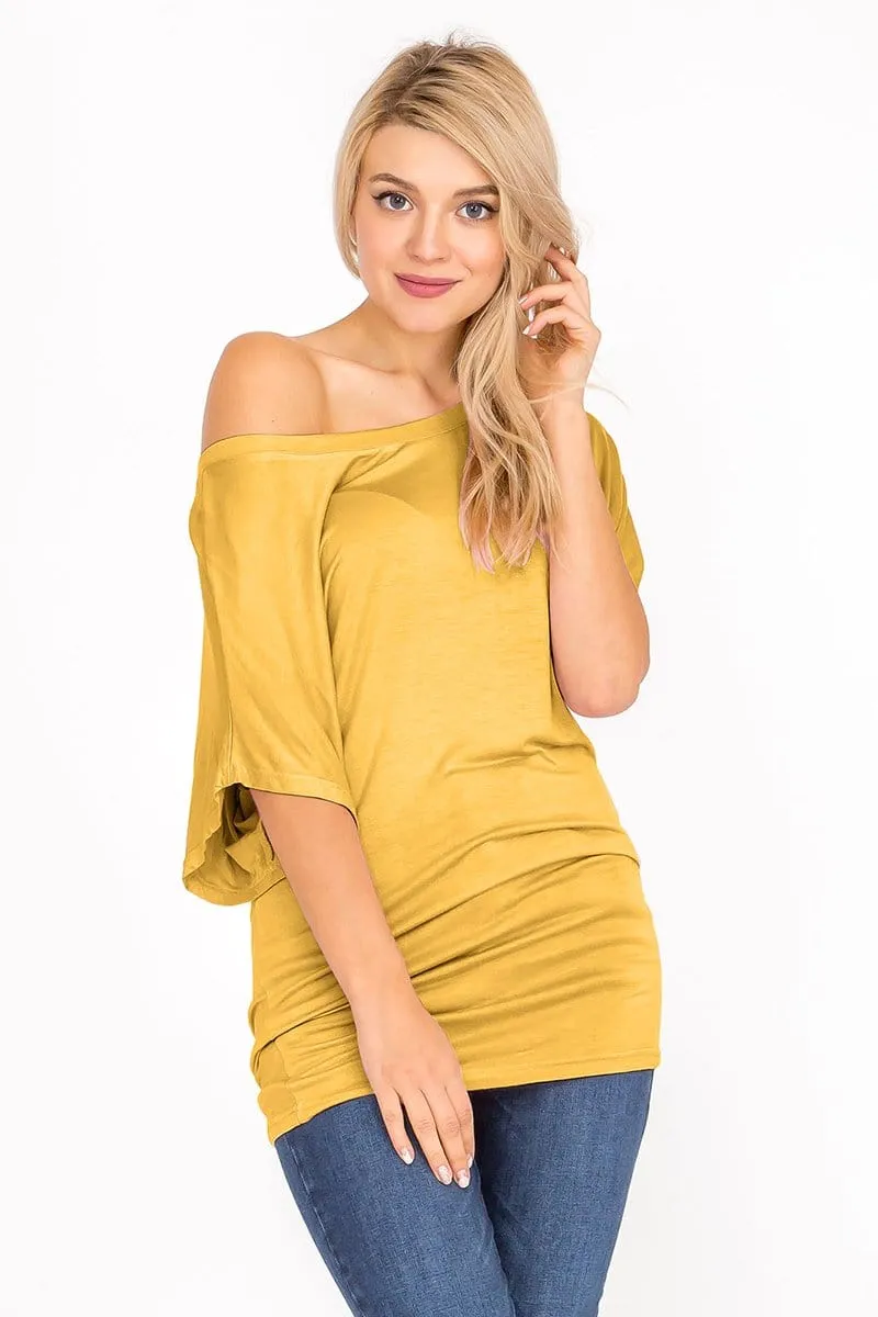 Soft Knit Boat Neck Short Sleeve Dolman Tunic Top