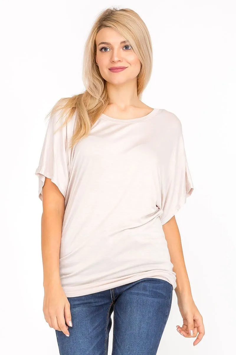 Soft Knit Boat Neck Short Sleeve Dolman Tunic Top