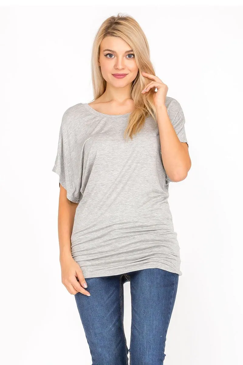 Soft Knit Boat Neck Short Sleeve Dolman Tunic Top