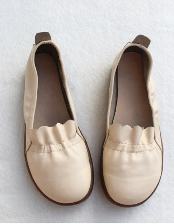 Spring Leather Flats Handmade Walking Shoes 35-41