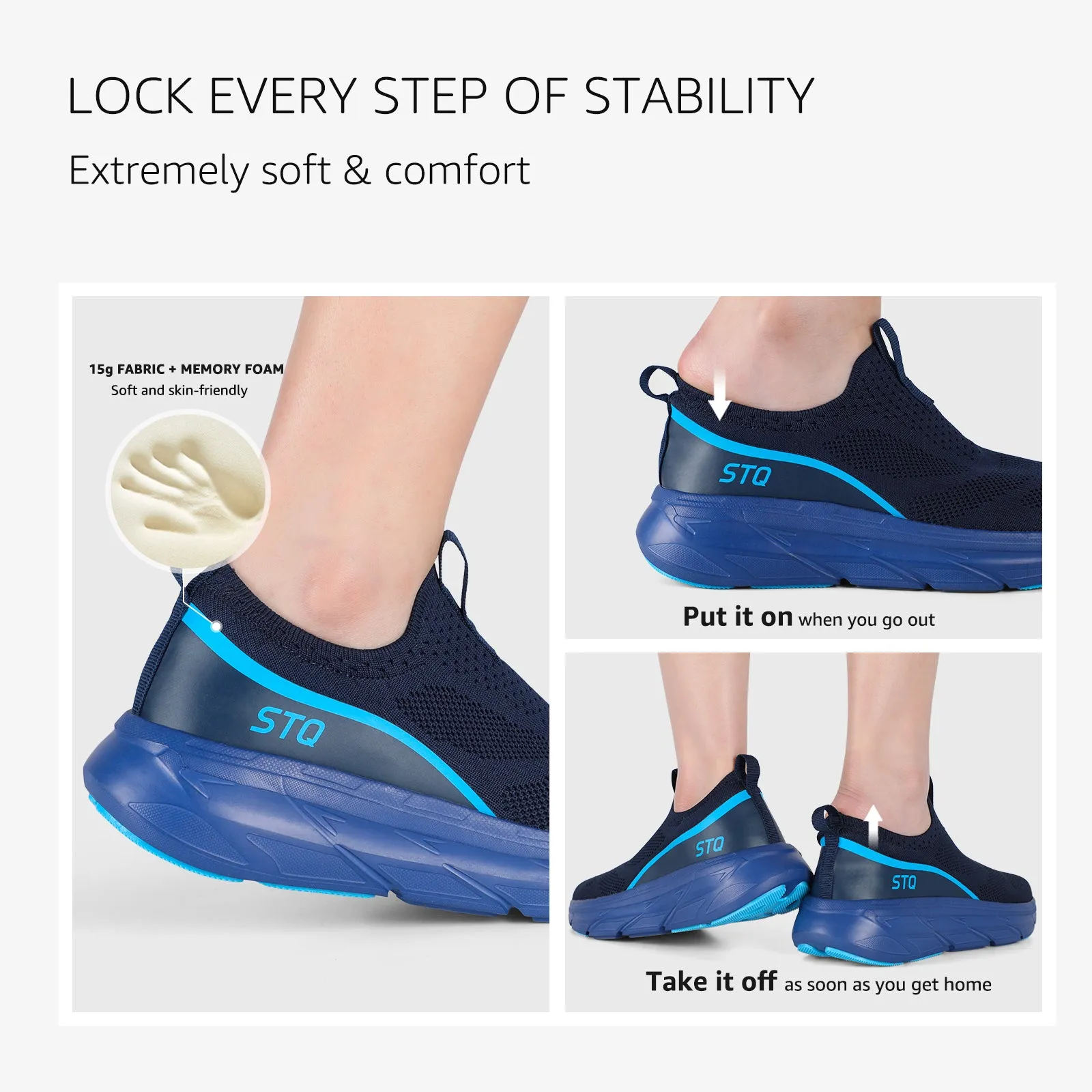 STQ Slip on Sneakers Women Walking Shoes with Arch Support Memory Foam