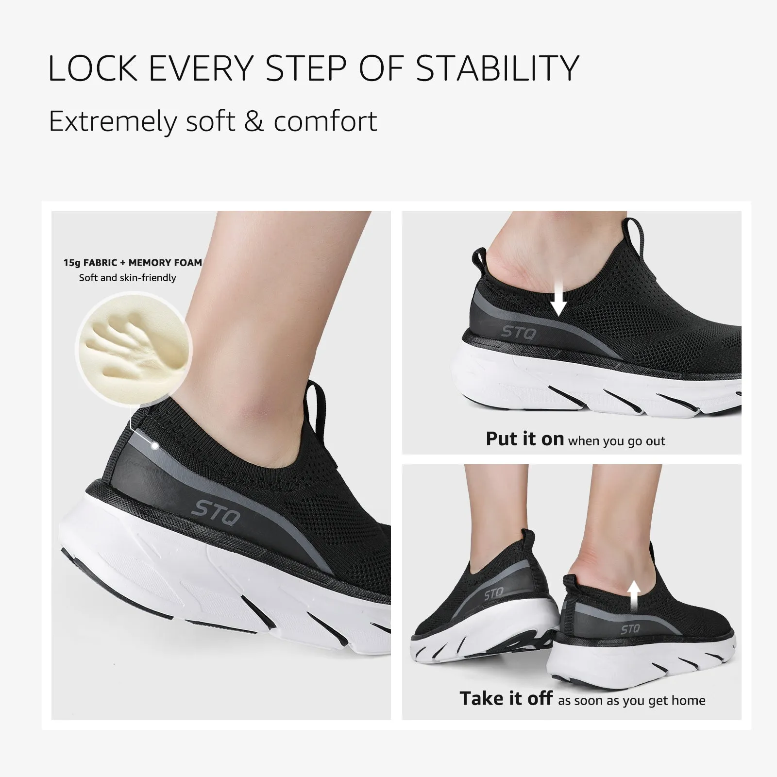 STQ Slip on Sneakers Women Walking Shoes with Arch Support Memory Foam