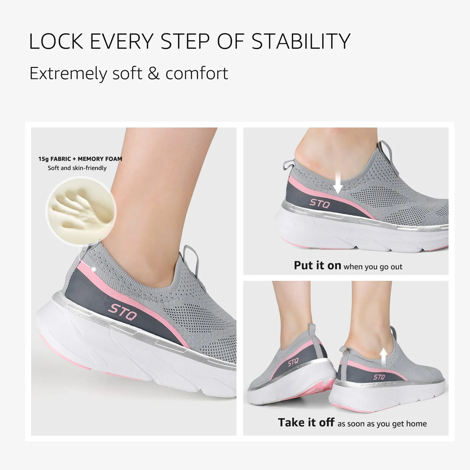 STQ Slip on Sneakers Women Walking Shoes with Arch Support Memory Foam