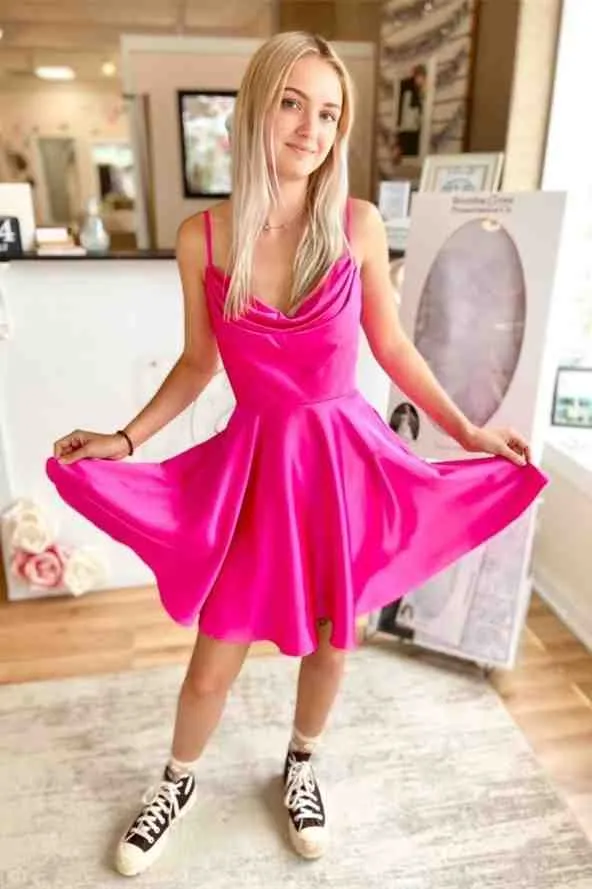 Straps Hot Pink Short Party Dress,Mini Cocktail Dresses Parties