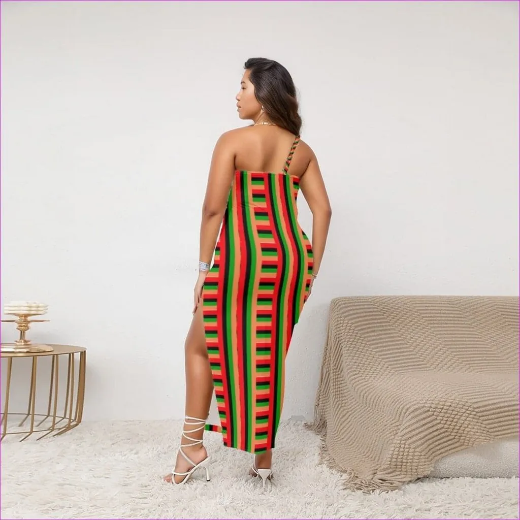 Striped Galore Women's Oblique-Shoulder Exposure Dress With Side Split Voluptuous (Plus Size)