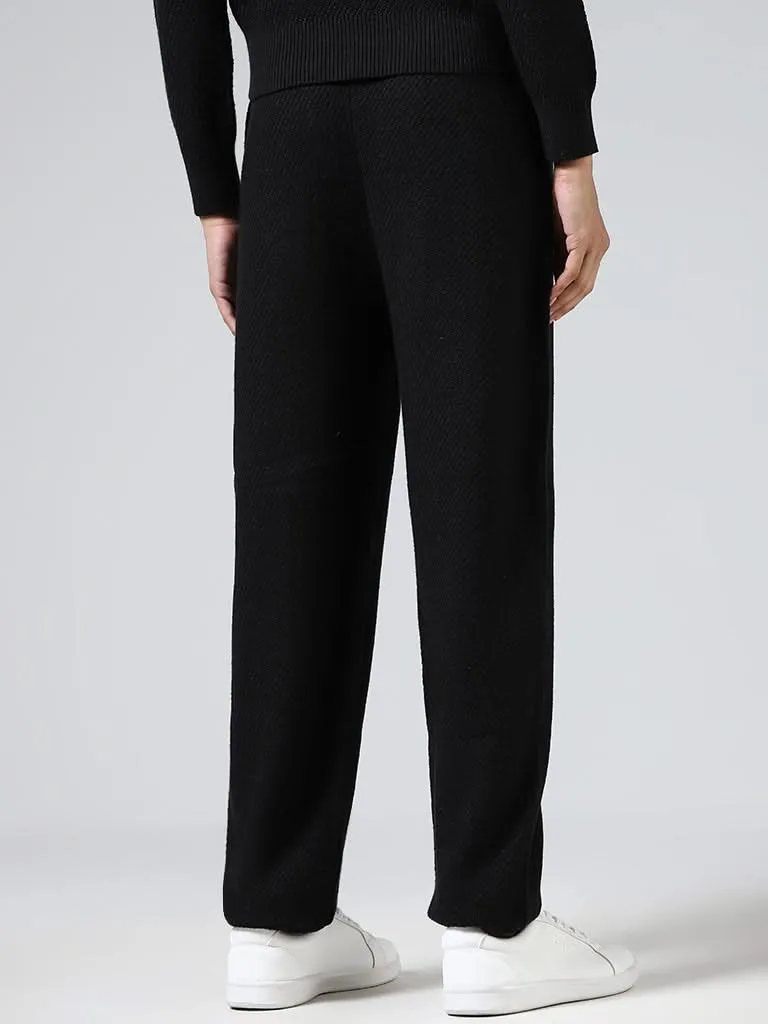 Studiofit Black Self-Striped Track Pants