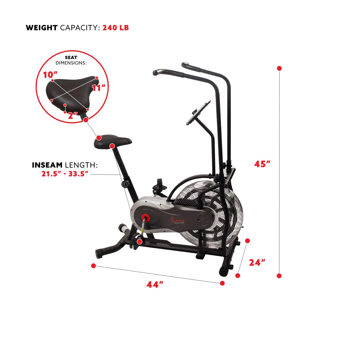 Sunny Strength™ Zephyr Air Bike, Fan Exercise Bike w/ Air Resistance Indoor Cycling