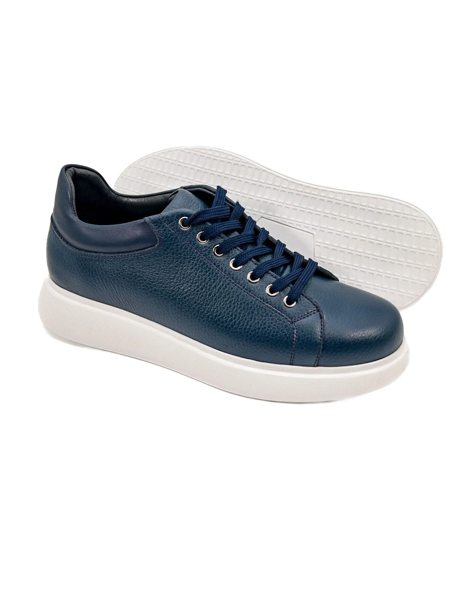 T-Twin Navy Blue Genuine Leather Men's Sports Sneaker Shoes