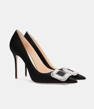 Tadame Black Satin Leather Heels