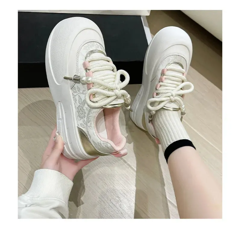 TAVIMART  - 2024 Fashion Retro Round Head Thick Sole Women's Vulcanized Shoes Designer New Spring Autumn Lacing Shallow Mouth Woman Sneakers