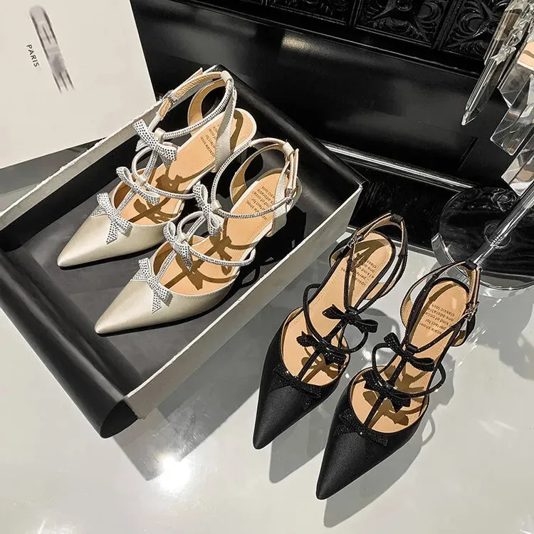 TAVIMART  -  Plus Size Sexy High Heels Sandals Woman Rhinestone Butterfly-knot Wedding Party Shoes Women Crystal Summer Thin Heels Sandals