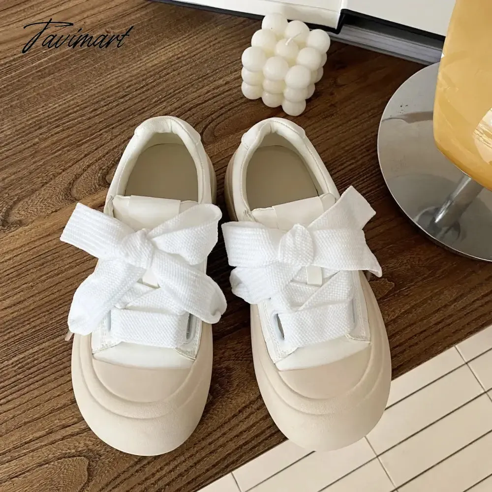 Tavimart Shoes Spring and Autumn New Versatile Lightweight White Shoes Hong Kong Style Student Elevated Thick Sole Shoes